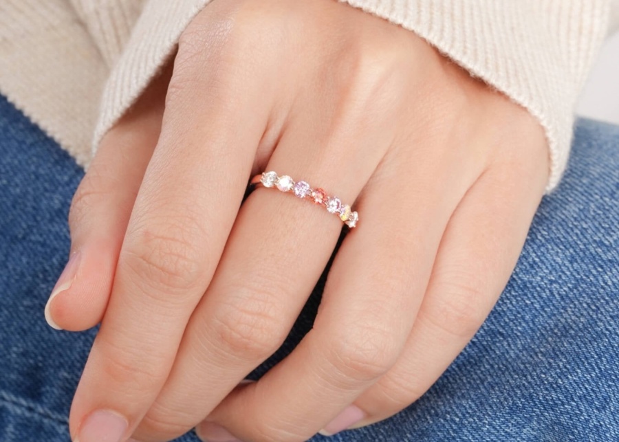 Mondays Made's pink meadows moissanite eternity band | Valentine's Day gifts in Singapore