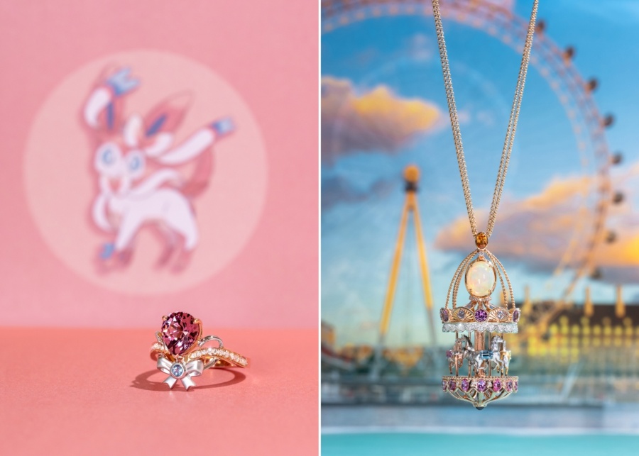 Self-care gifts - Madly Gems Malaia Garnet Pokemon Sylveon ring and merry-go-round pendant