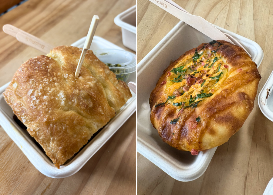 Big Mouth's Thai beef salad focaccia sandwich and laksa mayo heirloom tomato | Big Mouth Bakehouse