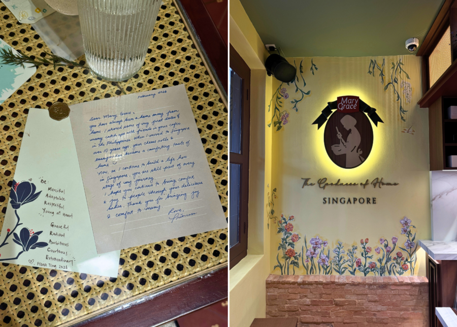 Handwritten notes and logo at the entrance | Cafe Mary Grace in Singapore