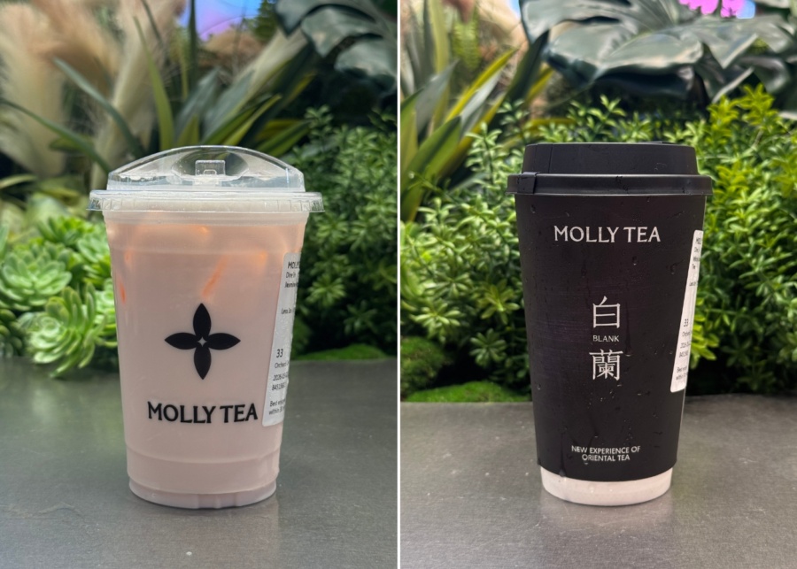 Premium jasmine apple milk tea (left) & white champaca oolong milk tea (right)