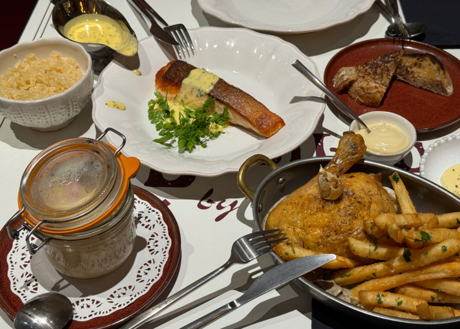 roasted chicken leg and salmon les ducs