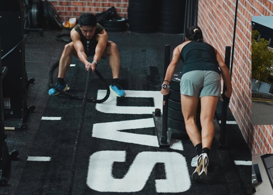 Best Hyrox training clubs in Singapore - Division Athletics Harbourfront Hyrox workout with sled push