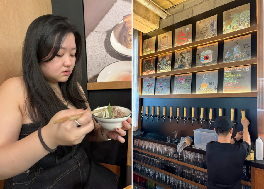 Ashe Liao eating and Peh Gao Coffeeshop's beers on tap