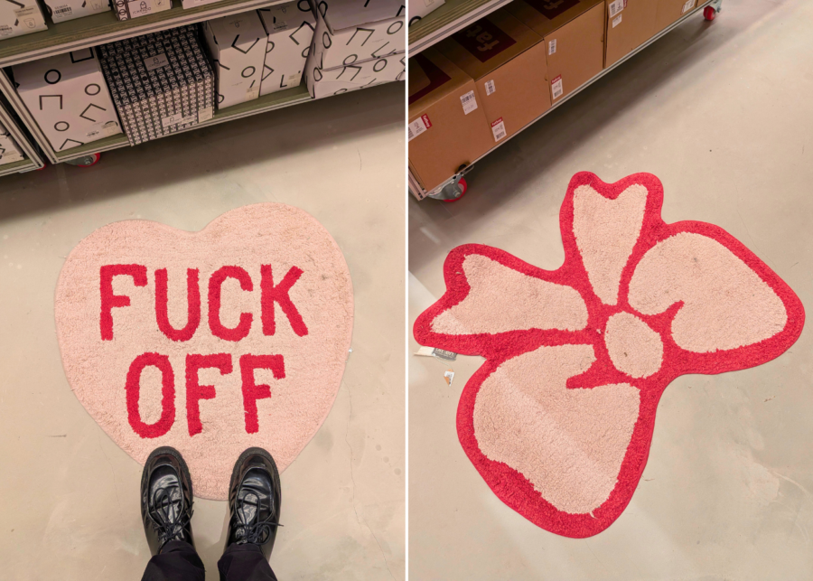 Bitten's F*ck Off Heart and Boudoir Bow rugs | Stacked Store's New Bahru flagship
