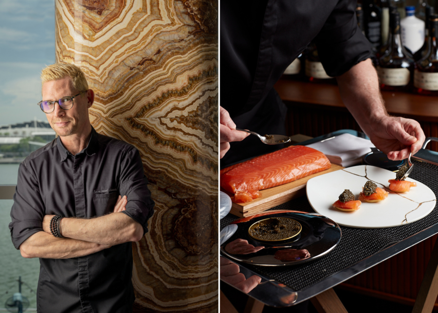 Chef Emmanuel Stroobant preparing the Scottish salmon