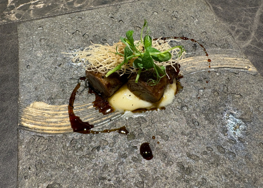 Jiin Omakase's A5 Kagoshima wagyu with burdock and kadaifu on mashed potatoes