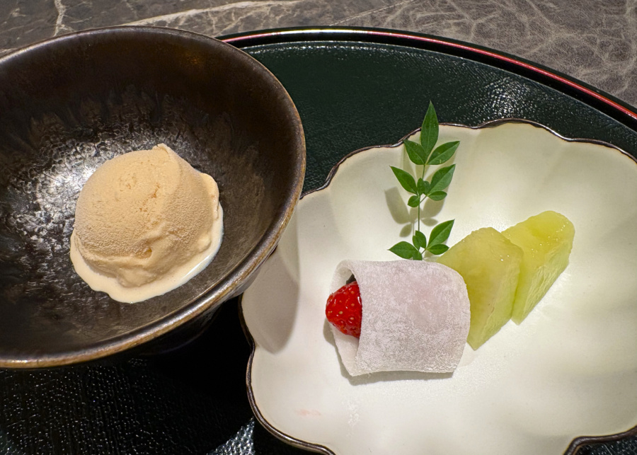 Jiin Omakase's musk melons, daifuku, and hojicha ice cream