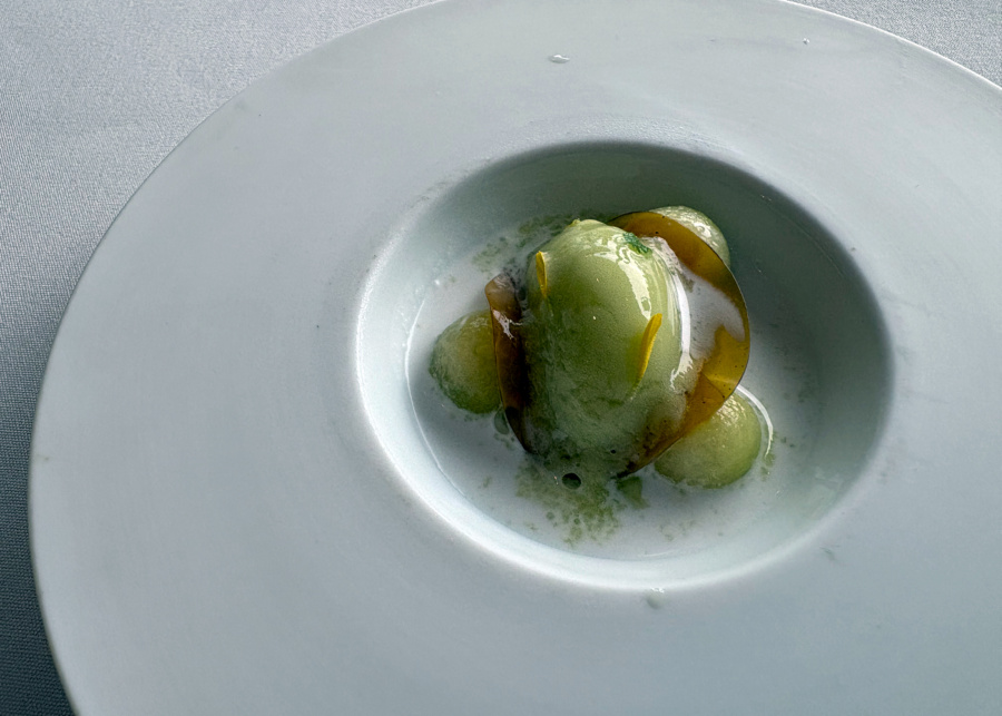 Shizuoka Amane melon with peach gum and gula melaka | Saint Pierre restaurant in Singapore review