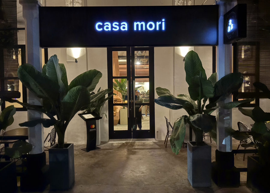 Restaurant entrance at night | Casa Mori at Dempsey Hill