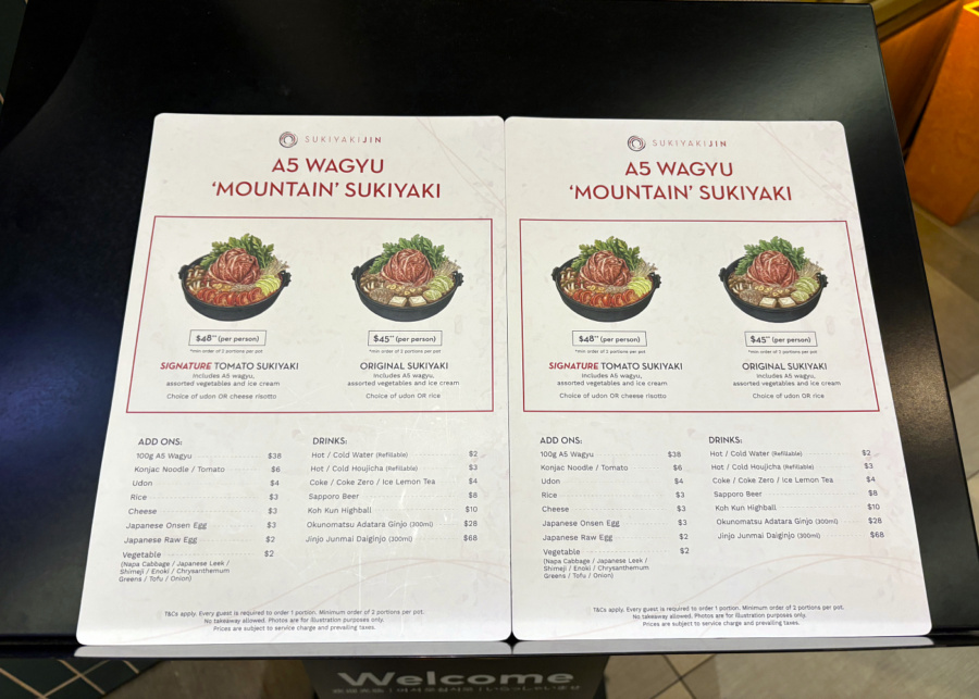Menu | Sukiyakijin Singapore Shaw Centre