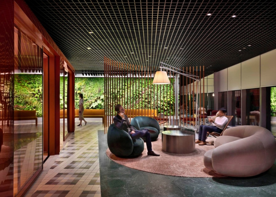 The Work Project at Asia Square - Lobby area with biophilic elements