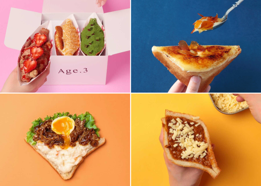 Chocolate cream berry nuts, caramel biscuit, and matcha ganache sandos; crème brûlée sando; beef short rib yakiniku sando; grilled keema curry sando.