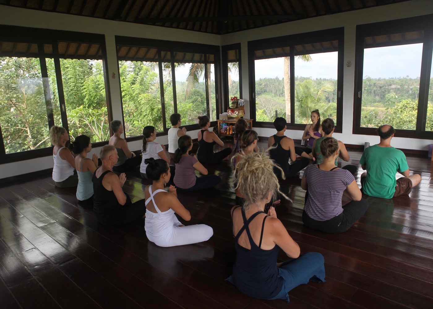 Meditation at Intuitive Flow yoga studio in Ubud, Bali, Indonesia