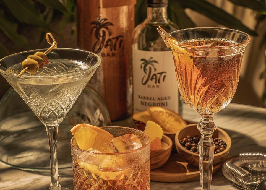 Barrel-aged cocktails at Jati Bar, Four Seasons Resort Bali at Sayan in Ubud