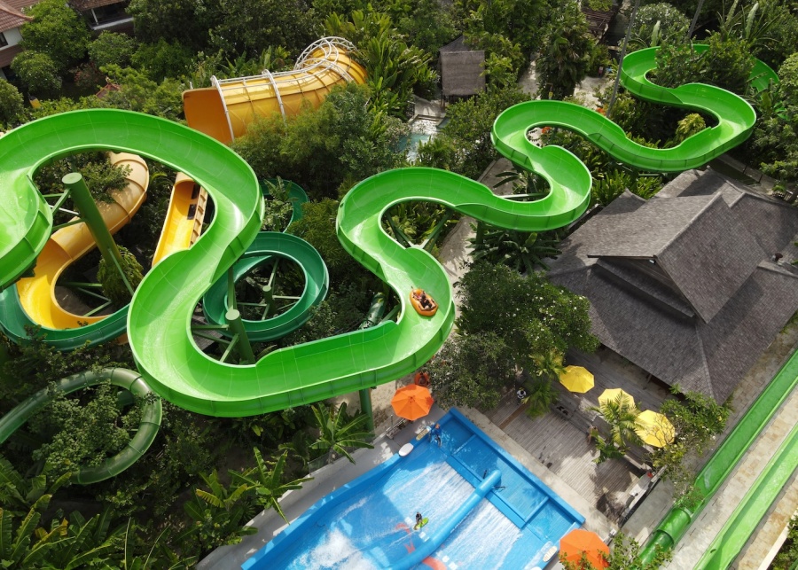 Slides at Waterbom water park in Bali 