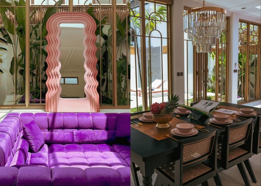 The living room and dining room at No Rush Villas in Pererenan, Canggu, Bali, Indonesia