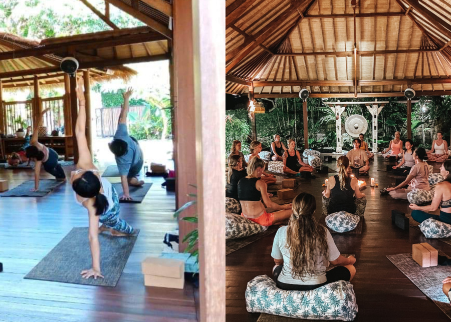 Yoga class and meditation session at Koa Shala in Sanur, Bali, Indonesia