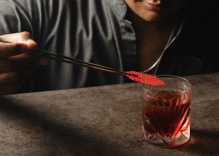 Beeswax Negroni served from the bar at Billy Ho restaurant in Canggu, Bali, Indonesia