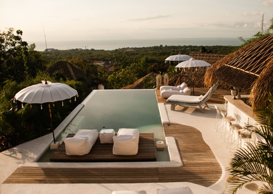 The clifftop infinity pool at Gravity Hotel in Uluwatu, Bali, Indonesia