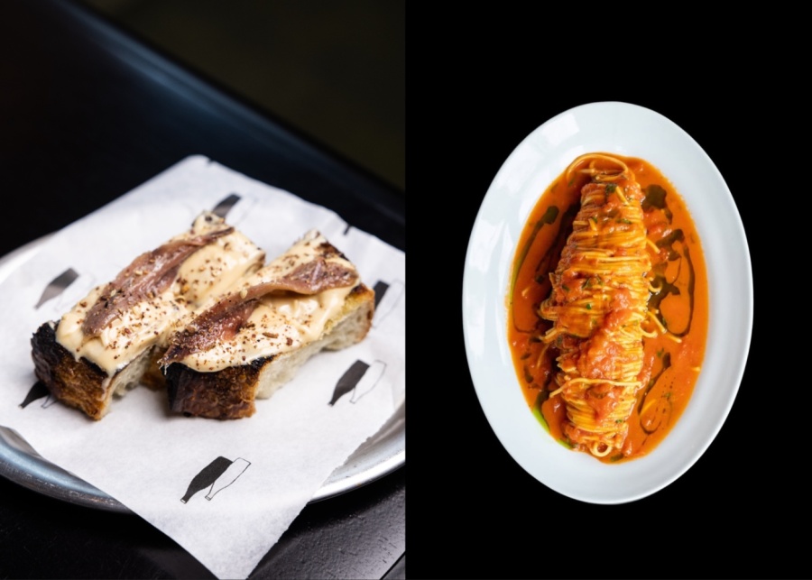 Crostini and pasta at Mosto restaurant in Berawa, Canggu, Bali, Indonesia