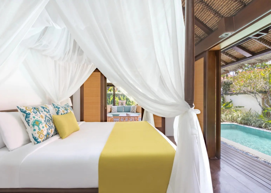 The bedroom in the pool villa at The Pavilions Bali in Sanur