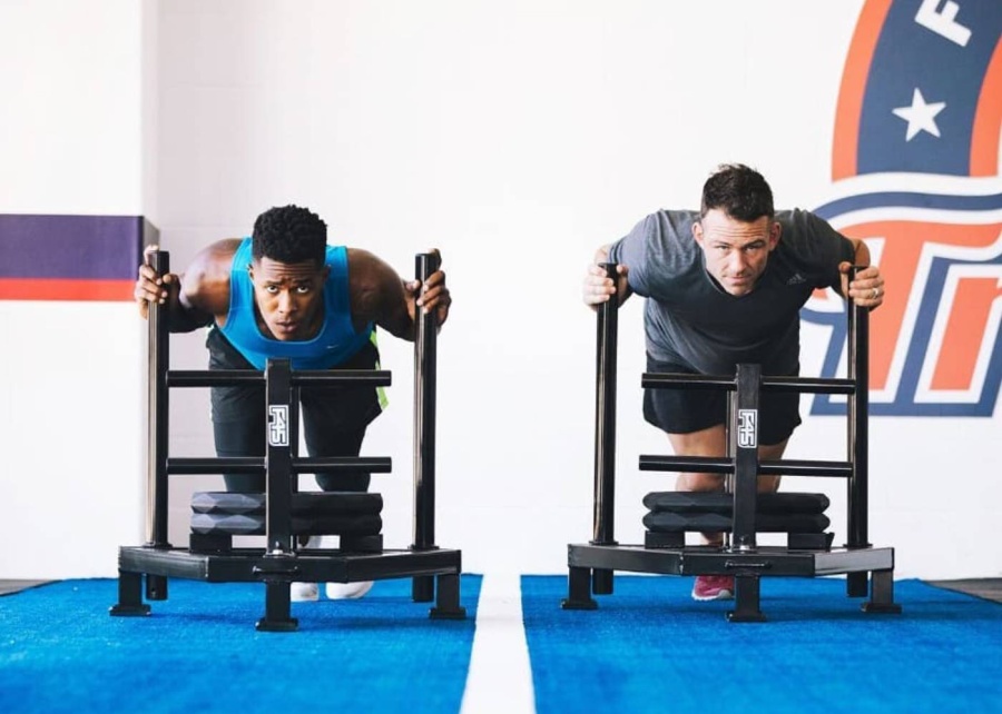 The sled push station at F45 Training in Canggu, one of the best gyms in Bali, Indonesia