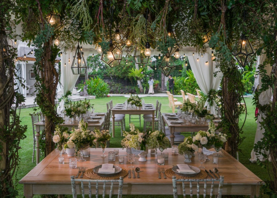 The fairytale-style garden reception decorated by Wonderland Bali Rental - one of the best full service wedding planners in Bali Indonesia