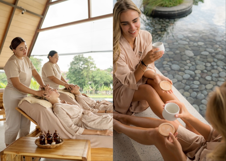 The open-air massage space at Ameline Beauty & Spa in Canggu, Bali, overlooking rice fields