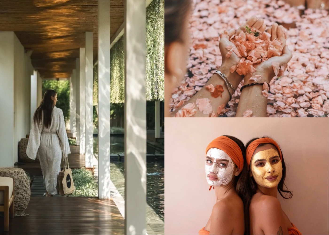 Lobby at spring spa, flower bath at tonic, 24k silver and gold facials in Goldust Spa in Canggu, Bali, Indonesia