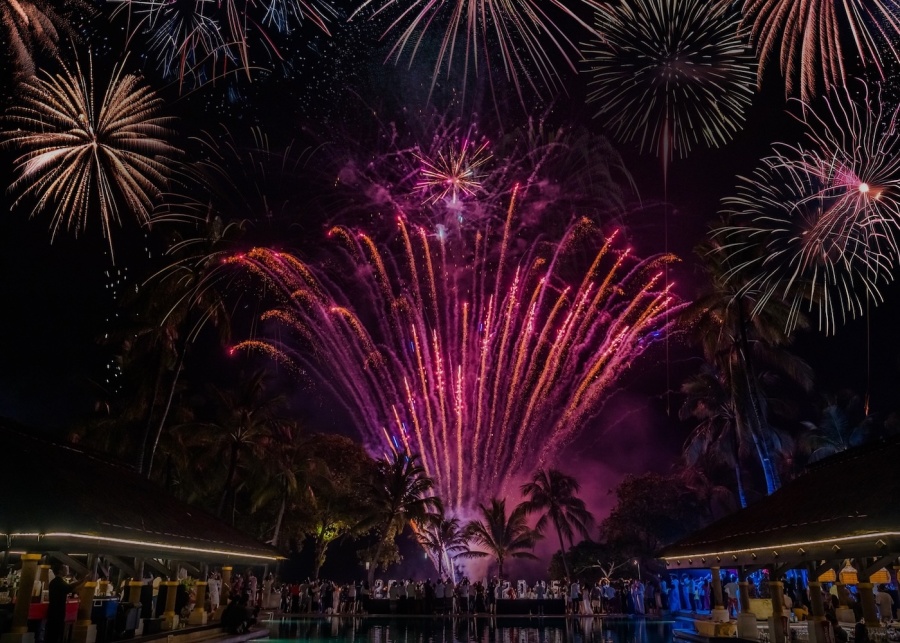 Fireworks at Intercontinental Bali Resort on Jimbaran Beach, Bali, Indonesia