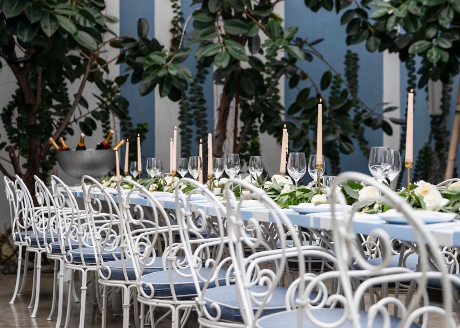 A wedding table setup at Da Maria restaurant in Seminyak, Bali, Indonesia