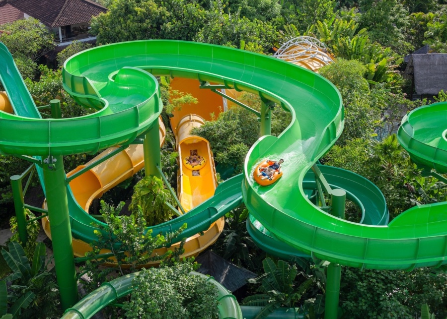 Slides at Waterbom Bali waterpark in Kuta, Bali, indonesia