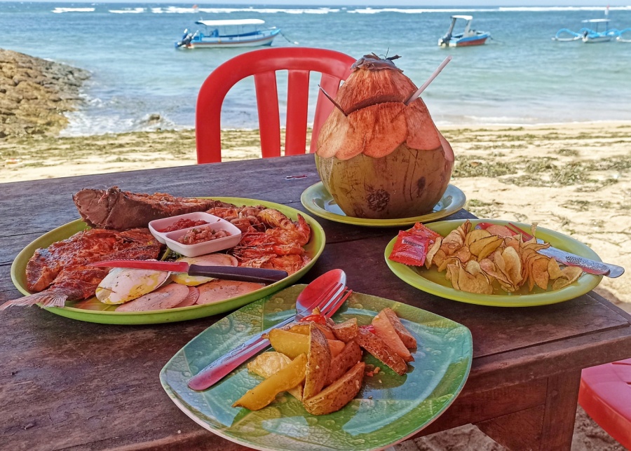 The seafood platter for two at Warung Amphibia on the beach in Sanur, Bali