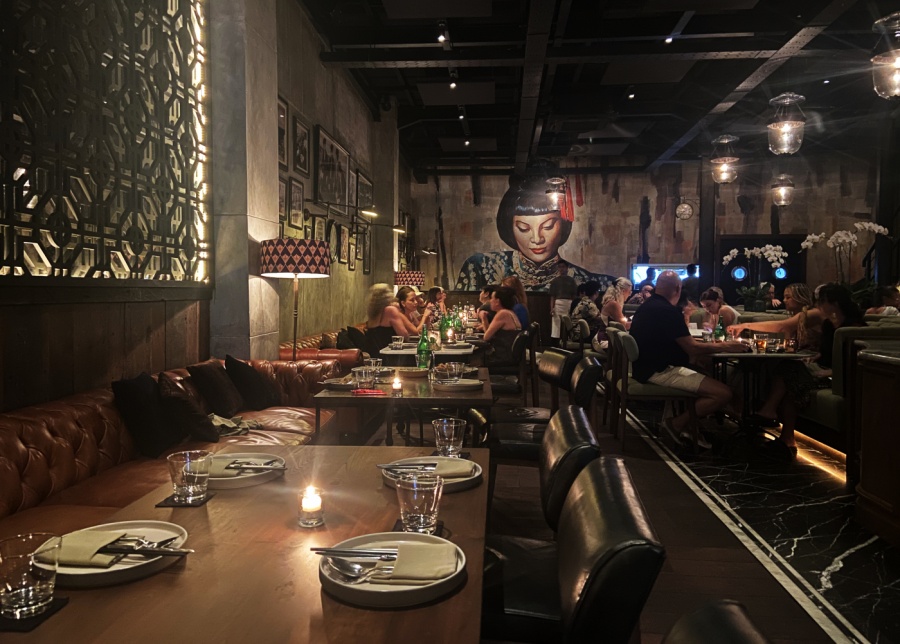 The iconic mural in the dining room at Mama San restaurant in Seminyak, Bali