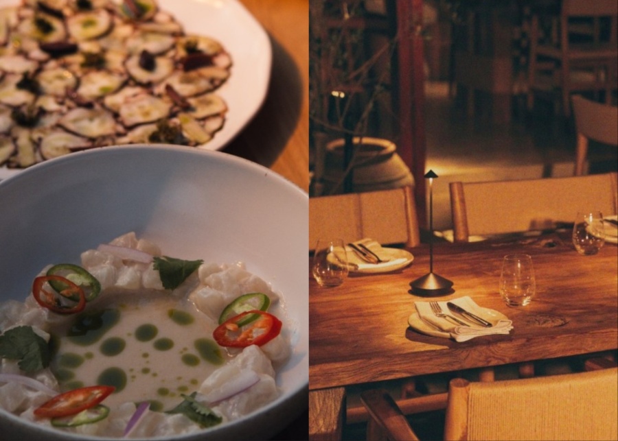 Greek food and sunlit dining room at Avli Bali, a new restaurant in Uluwatu