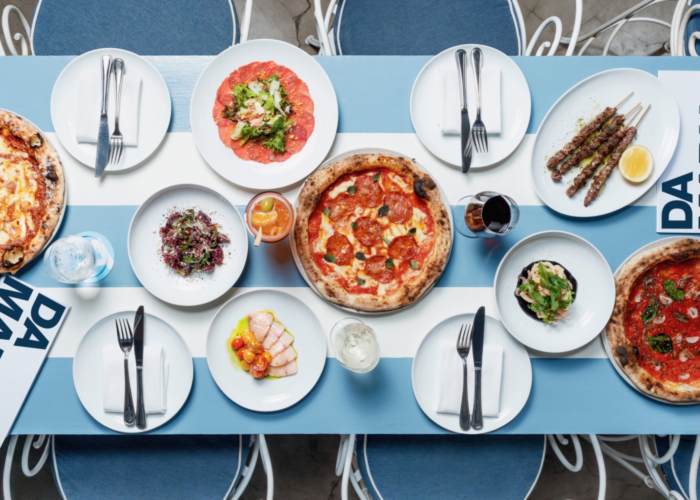 Spread of Italian food at Da Maria restaurant in Seminyak, Bali, Indonesia