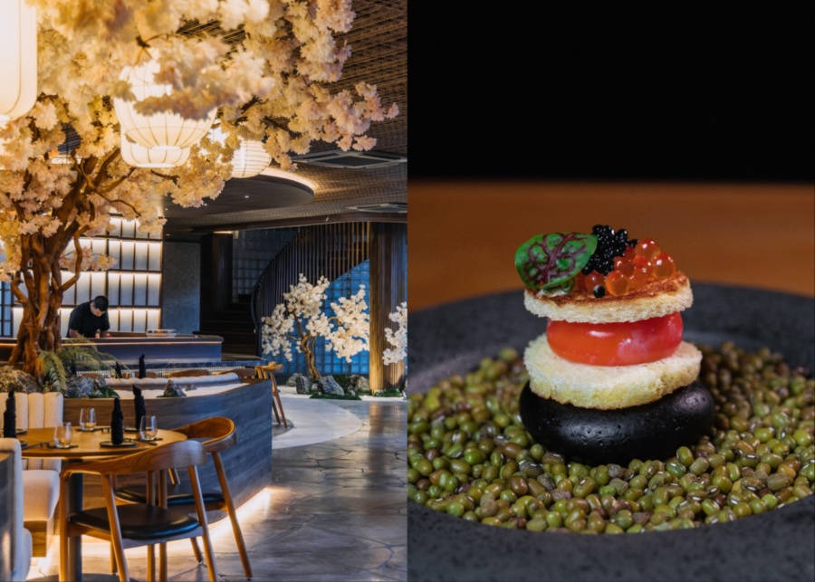 Food and interiors at SIKI Japanese restaurant on Nusa Dua Beach in Bali, Indonesia