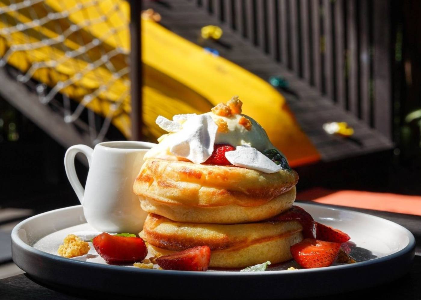 Pancake and playground at milk and madu - one of the best restaurants in bali indonesia for families with kids