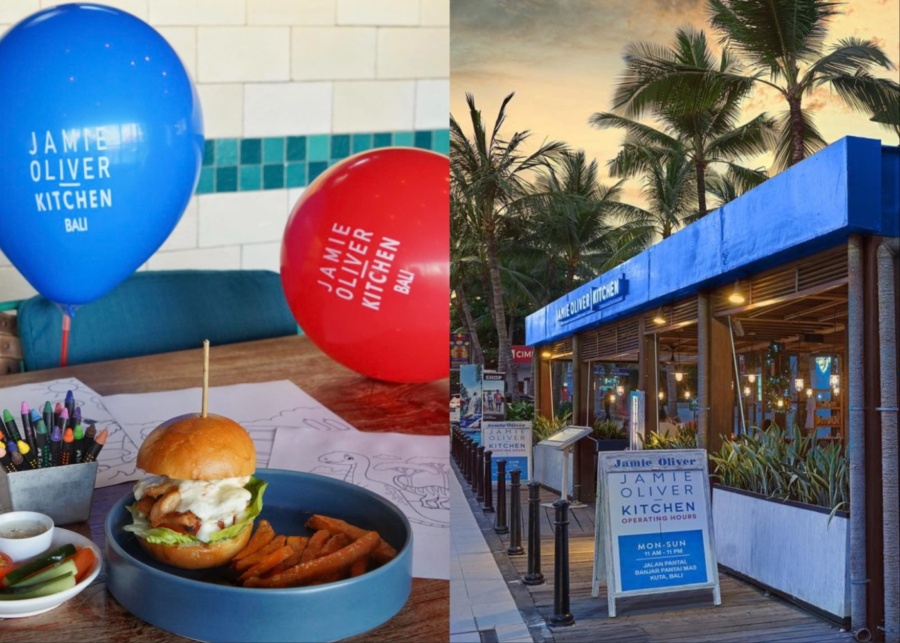 Burgers and kids pack at Jamie Oliver Kitchen restaurant in Kuta Bali Indonesia