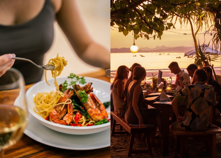 The food and sunset ambiance at Laut Biru Bar & Restaurant on Selong Belanak Beach in Lombok