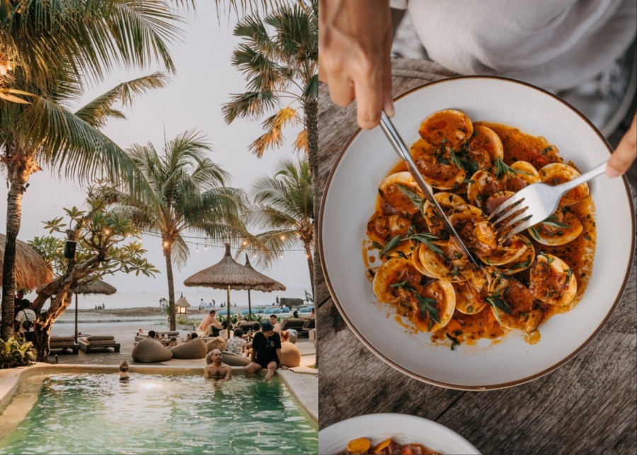 Food and pool at Mano Beach House - a family friendly restaurant in Seminyak, Bali