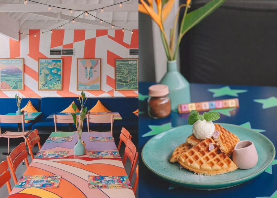 Colourful interior at Sea Circus, a family friendly restaurant in Seminyak, Bali 