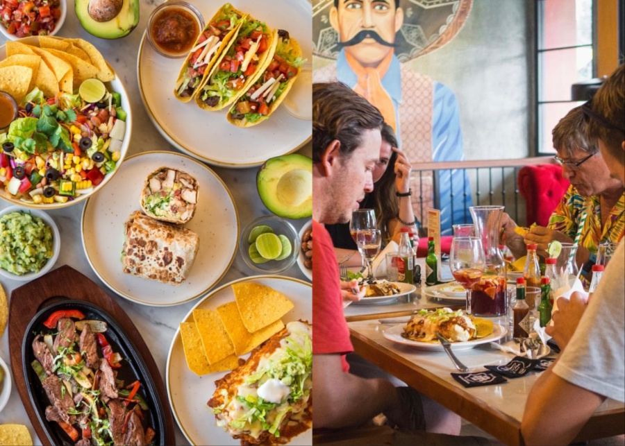 Family eating Mexican food at Taco Casa, a restaurant in Ubud, Bali with options for kids