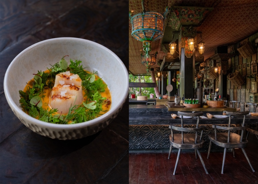 Food and interiors at Api Jiwa Asian Tasting Dinner restaurant in Ubud, Bali, Indonesia