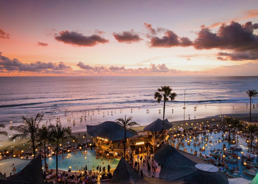 Sunset at FINNS Beach Club in Canggu, Bali, Indonesia