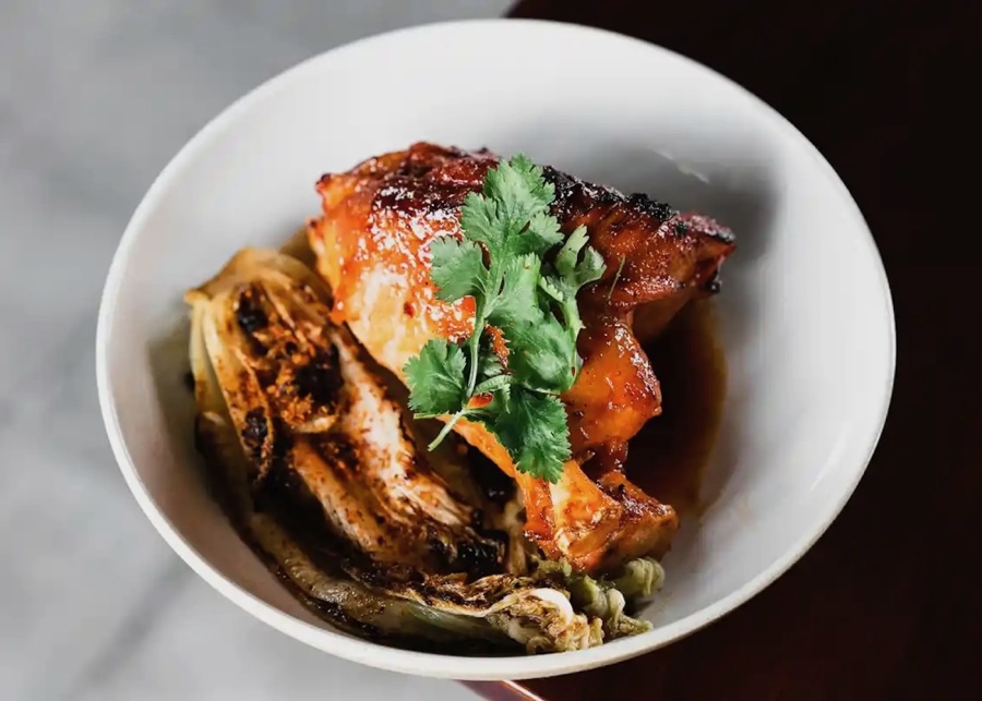 Pork dish at Hujan Locale, an Indonesian restaurant in Ubud, Bali, Indonesia