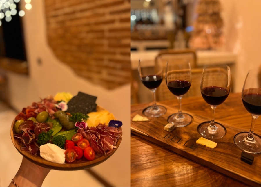 Sharing platter and wine flight at Belle wine bar in Ubud, Bali, Indonesia