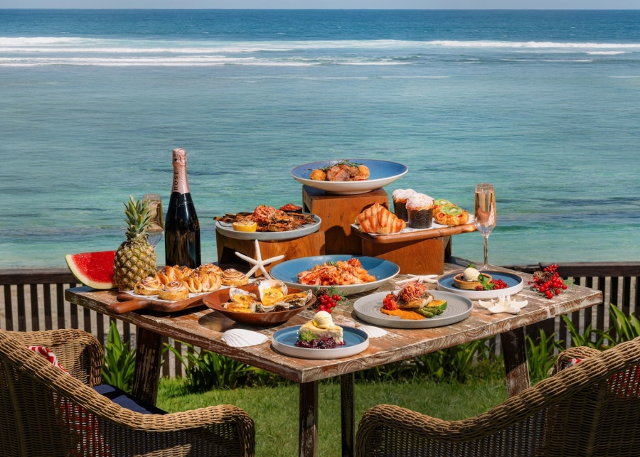 New Year's Day brunch at Roosterfosh Beach Club in Pandawa, Bali, Indonesia
