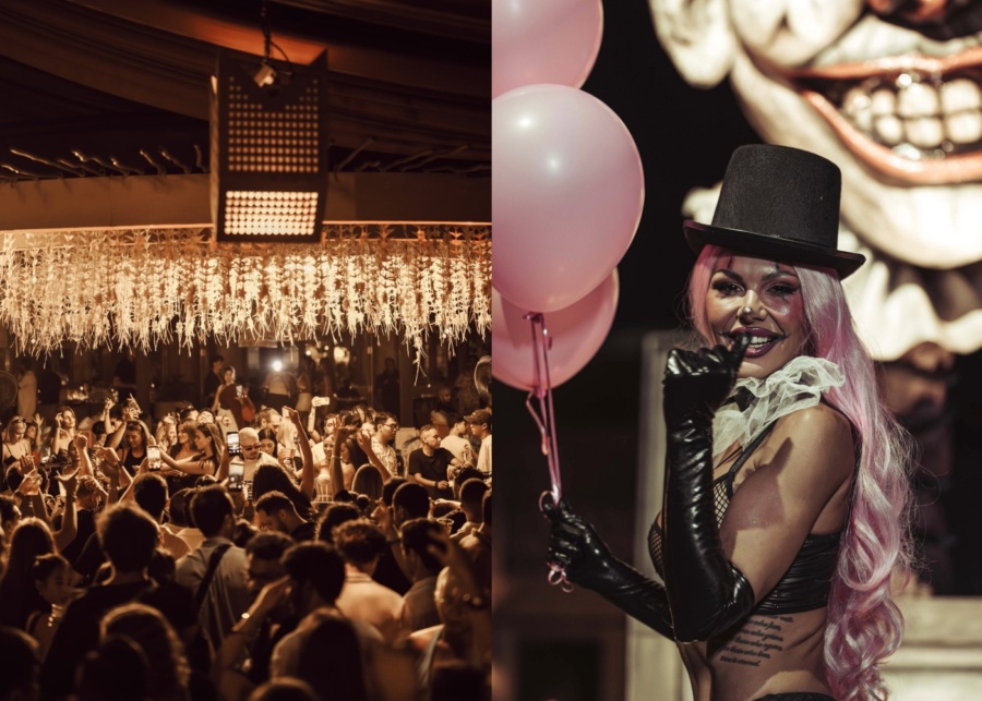 DJ and guest in costume for Halloween party at Desa Kitsune in Canggu, Bali, Indonesia